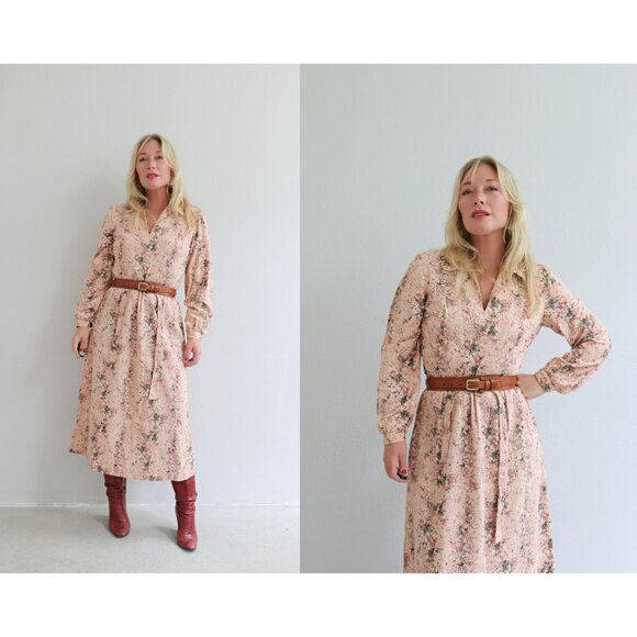 1970s Vintage Julie Miller Pink Floral Velvet Dress Women's Extra Small to Small - Picture 1 of 9